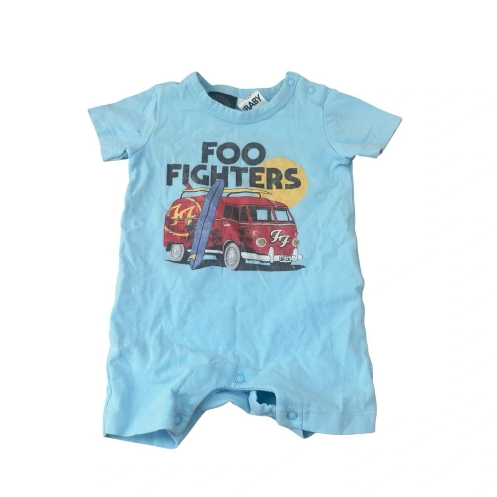 Cotton On Baby 0-3M Foo Fighters Graphic Band Tee Romper Blue